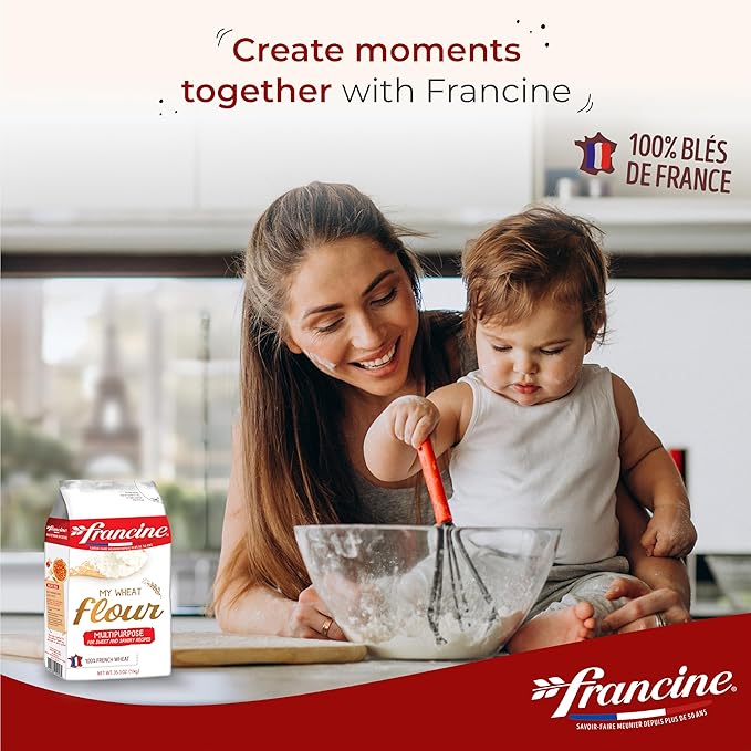 Francine Wheat Flour, T55 French Flour from France with Lower Gluten Content, Makes Great Breads, Pastries and Desserts, 35.3oz/1 kg (Pack of 6)