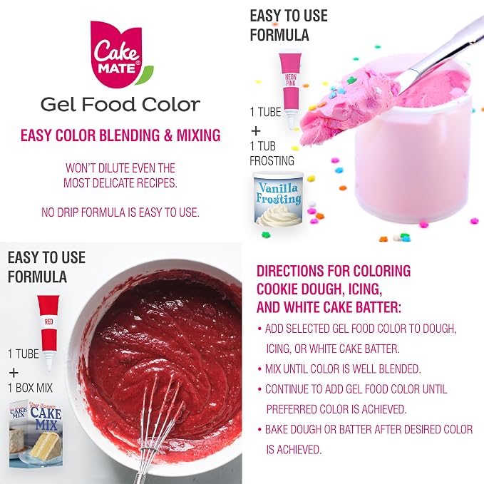 Cake Mate 9-Pack Gel Food Coloring Set for Easter Egg Dying - Assorted Colors for All Your Baking Needs, Perfect for Cakes, Cookies, and More (0.67oz per container)
