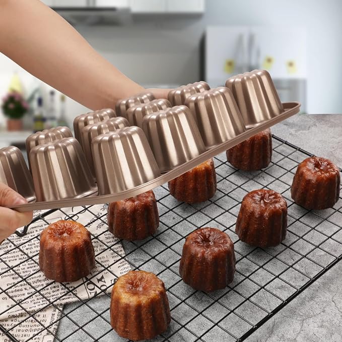 12-Cavity Professional Bakeware Set: Non-Stick Madeline Pans, Canele Molds & Donut Pan for Baking - Multi-Use French Madeleine Pan, Cannoli Forms, Cheesecake Molds & Chocoflan Tins