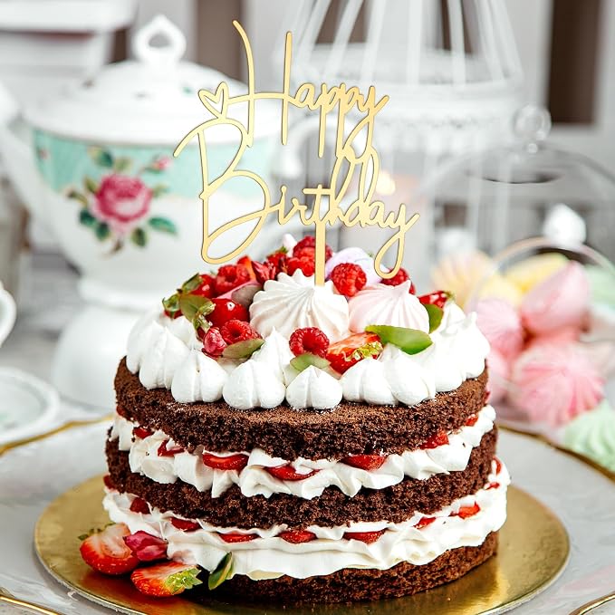 2pcs Happy Birthday Cake Toppers Glod Happy Birthday Cake Decorations Birthdays Decorations Birthdays Cakes Supplies for Celebrating Anniversary Party