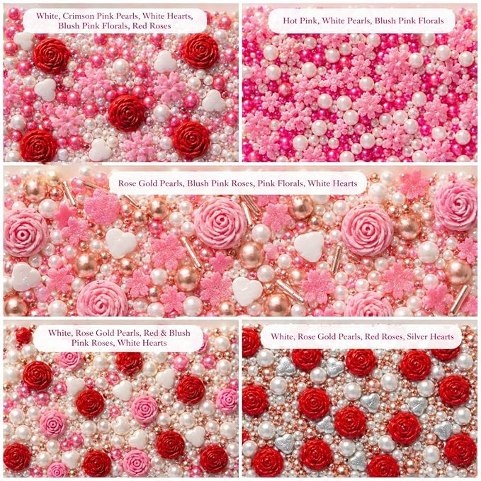 Confect Sprinkle Pink Mini Roses & Lips I Silver Hearts & Vermcelli and White Pearls | Sprinkles for Baking & Cake Decorative | Baby Shower Sprinkles | Vegan, Gluten-Free, Nut-Free, Soy-Free, Dairy-Free , Handcrafted Sprinkle - 5 Oz