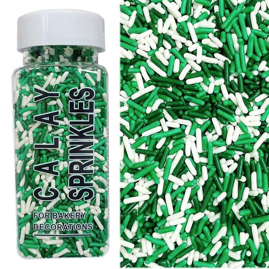 Sentovac St Patrick Soft Jimmies Sprinkles Edible for Cake Decorating Green White Sprinkles Sugar Candy Cookie Cupcake Topper Ice Cream Baking Decorations Vanlentine Christmas Supplies 3.35oz