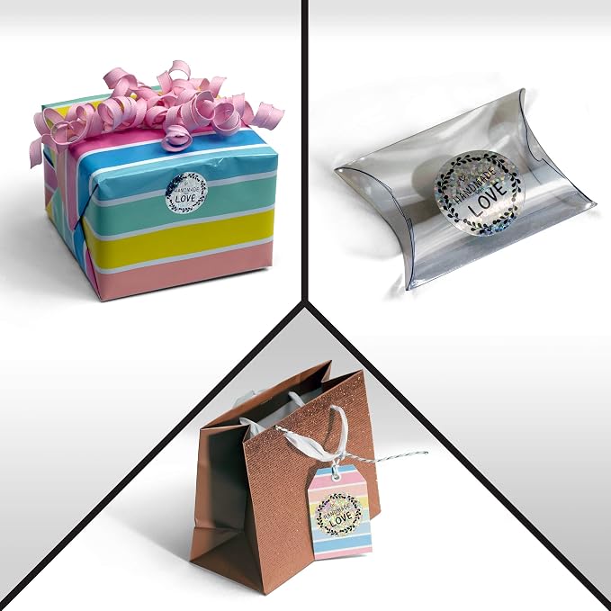Kenco 1.5" Inch Handmade with Love Stickers, Made in The USA! for Envelopes, Boxes, Packaging and More - 500 Labels Per Roll (1 Pack 500 Stickers, Holo)