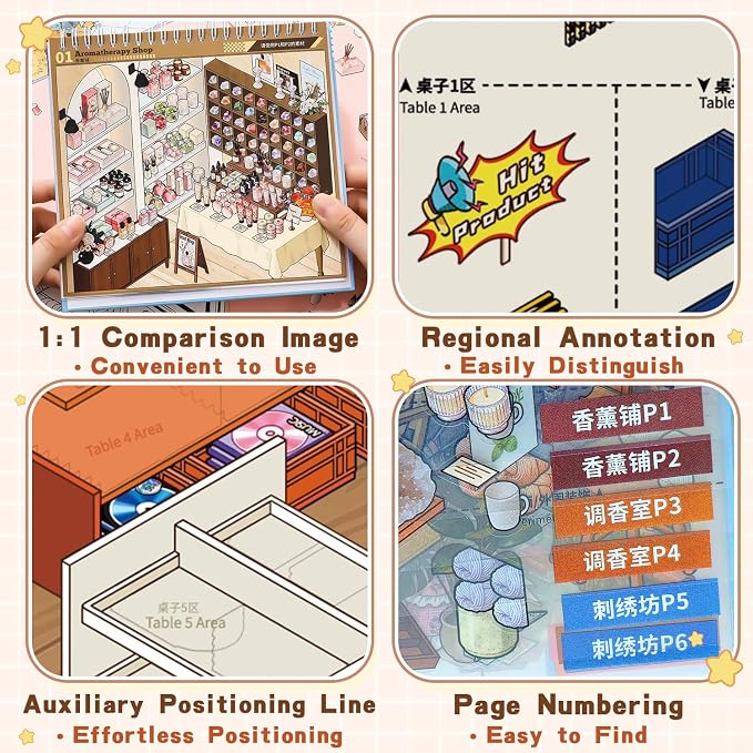10 Sets Big DIY 3D Sticker Scene Book for Kids Adults Make Your Own Shop House Stickers with guidelines for Gifts Stickers Therapy for Adult Relief Stress Pass The Time Supermarket Bakery Toy (Store)