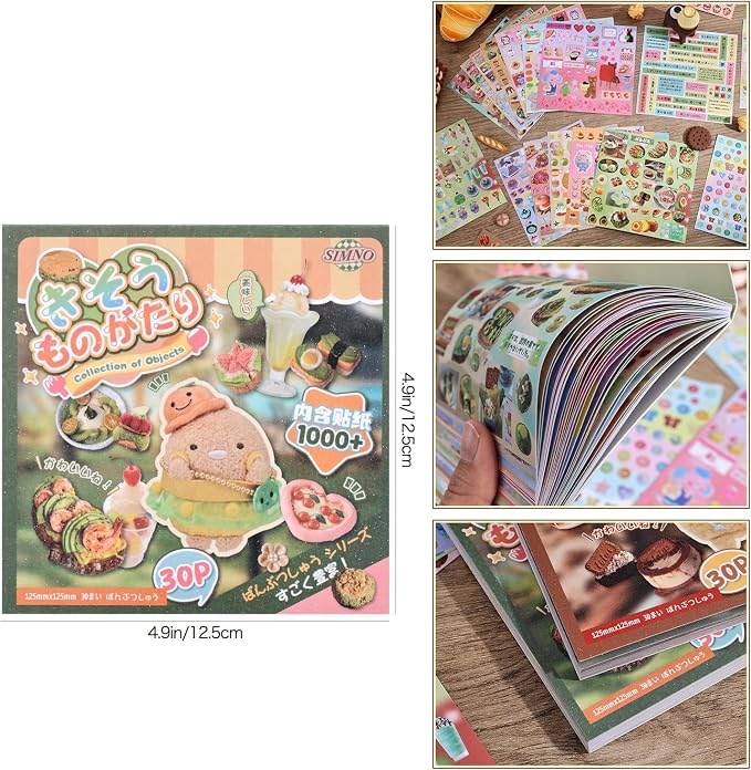 Girl's Japanese Retro Sticker Book, 1000+ Cute Comics Style Food Stickers, for DIY Scrapbooking Journaling Handbook Decoration