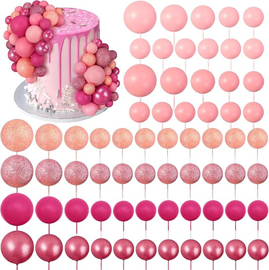 66 PCS Colorful Ball Cake Picks for Cake Decoration Pink Series with 6 Vibrant Colors Pearl Ball Shaped Cupcake Toppers for Birthday Party and Wedding Supplies
