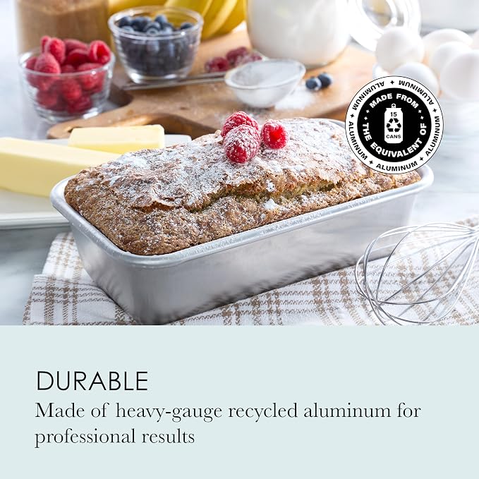 Chicago Metallic Loaf Pan 9x5 Inch, Recycled Aluminum Bread Pan for Baking, Wire-Reinforced Rim, Even Heat Distribution for Bread, Pound Cake, Meatloaf