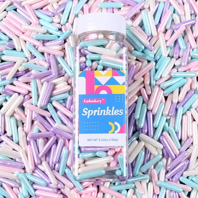 Sprinkles for Cake Decorating 4.2 Ounce Edible Sugar Rods Sprinkles for Cookie Decorating, Cupcake Topper, Ice Cream, Candy, Chocolate, Parties (Pink, Blue, Purple)