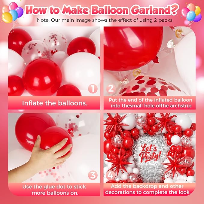 Red and White Balloon Garland Arch kit 153pcs with Star - 22 18 12 10 5in Different Size Red White Confetti Latex Balloons for Christmas Wedding Valentine's Day Birthday Party Decorations