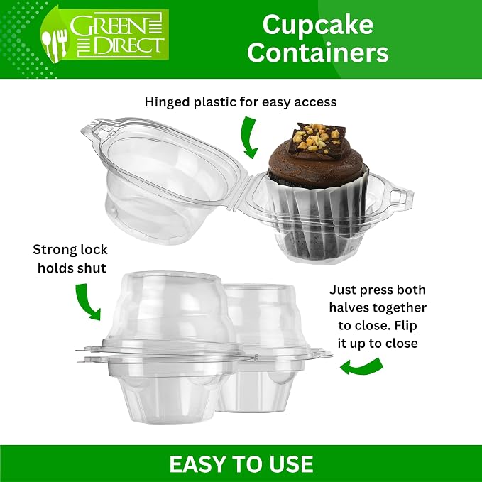 Green Direct Clear Stackable Cupcake Boxes Disposable Individual Cupcake Containers Airtight With Lid Plastic Carrier Bpa Free Cupcake - 25