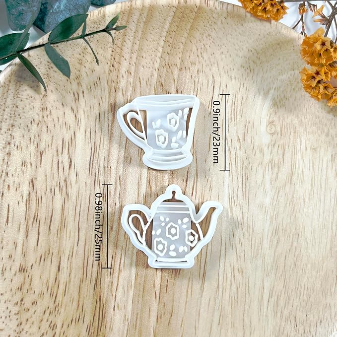 Xaekicr Vintage Tea Set Polymer Clay Cutters – 2 PCS Teapot and Teacup Clay Earring Cutters Set, Clay Tools for Polymer Clay Molds and Jewelry Making DIY