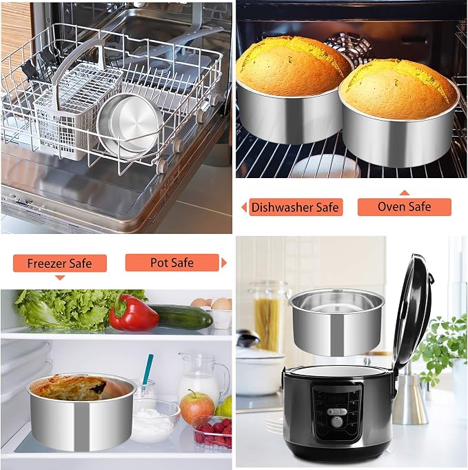 TeamFar 6 Inch Cake Pan, 6” x 3” Deep Round Cake Pan Tier Baking Tins Set Stainless Steel, For Baking Steaming Serving, Healthy & Toxic Free, Deep & Straight Size, Oven & Dishwasher Safe - Set of 2