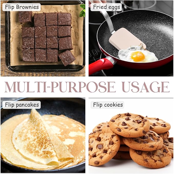 Silicone Cookie Spatula Turner 2 Pack Mini Brownie Spatula Flexible Kitchen Small Silicone Turner for Nonstick Cookware Heat Resistant No Scratch Flipper for Pancake(Solid Flat,Khaki)