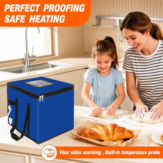 74l Large Foldable Proofing Box，Bread Proofer Blue 16.5 * 16.5 * 16.5in | Dough Proofer 4-Sided Heating，Temp Control (33-122℉), 96-Hour Timer， for Sourdough, Bread Baking, Pizza, Yogurt