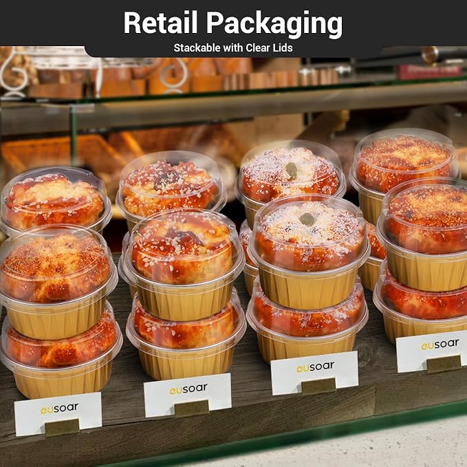 EUSOAR Aluminum Muffin Cups with Lid, 200pcs 5oz Muffin Liners Cups with Lids, Disposable Foil Ramekins, Aluminum Cupcake liners, Creme Brulee Ramekins, Aluminum Foil Cupcake Baking Cups Holders Pans