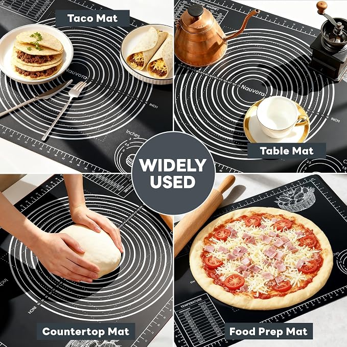 Extra Large Baking Mat - 26" Silicone Pastry Mat, Reusable Non-Stick Dough Mat with Measurement for Fondant, Rolling Dough, Pie Crust, Pizza and Cookies, Black