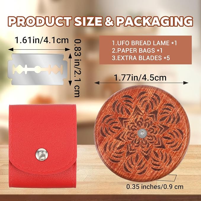 Gjinxi Bread Lame Sourdough Scoring Tool, Wooden Dough Scoring Knife with 5 Razor Blades, Ergonomic UFO Bread Lame Knives Sourdough Razor Scorer Breads Bakers Slashing Baking Tool