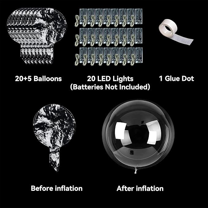 20 Pack Led Balloons Light Up with Warm White Lights, 20 Pcs Transparent Balloons and 20 Pcs Led Lights, Perfect Supply for Wedding, Birthday Party, Glow Stick Party