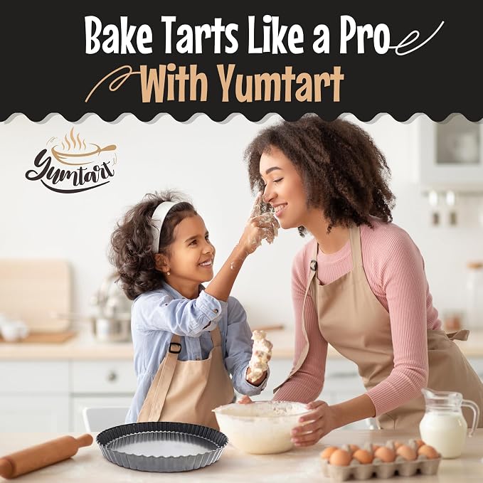 Elegant Tart and Quiche Pan, Round 9 Inch With False Bottom - Deep Fluted Non-Stick Pie Pan