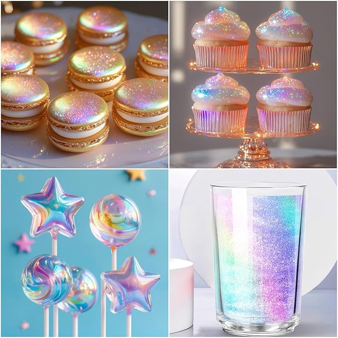 Iridescent Edible Glitter - 15g Edible Glitter Spray Food Grade Rainbow Drink Glitter for Christmas Holiday Baking, Cakes, Cookies, Cake Pops, Chocolate, Strawberries, Cocktails & Beverages