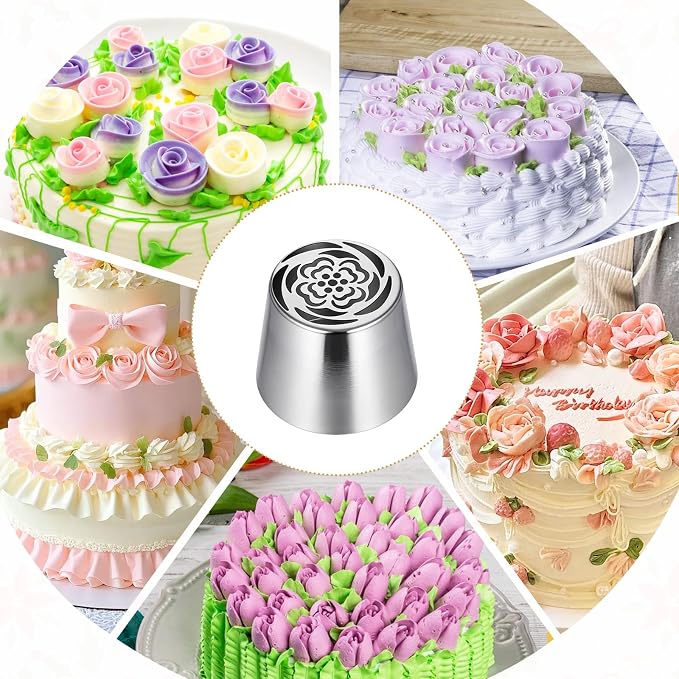Tulip Piping Tip, Stainless Steel Flower Piping Tips for Cake Decorating Reusable Tulip Floral Nozzles for Decorating Cake Cupcake Cream Flower Pastry Cookie DIY Decor, Sl44