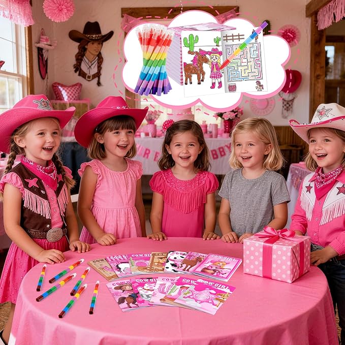 BenLouis 12 Cowgirl Mini Coloring Books Kids with 12 Stacking Crayons Western Girl Party Favors Small Activity Books Bulk for Kids Wild West Horse Party Gift Goodie Bag Stuffers
