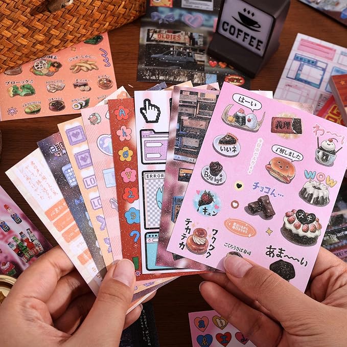 2PCS Girl's Japanese Retro Sticker Book, Food and Daily Life Theme - 500+ Cute Old Showa Style Foodie Stickers, for DIY Scrapbooking Journaling Handbook Decoration