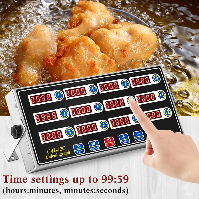 Relaxweex 1 Pack Digital Kitchen Timer, Commercial Cooking Timer with Loud Alarm, Large LCD Display, for Restaurants, Baking, Labs, Multiple Independent Countdown Timers (12 Channel)