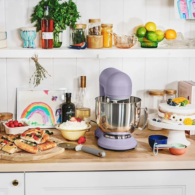 5.3 Qt Stand Mixer, 300W Electric Kitchen Mixer with 12 Speeds, Tilt Head Design, Stainless Steel Bowl, Dough Hook Whisk Beater Splash Guard (Lavender)