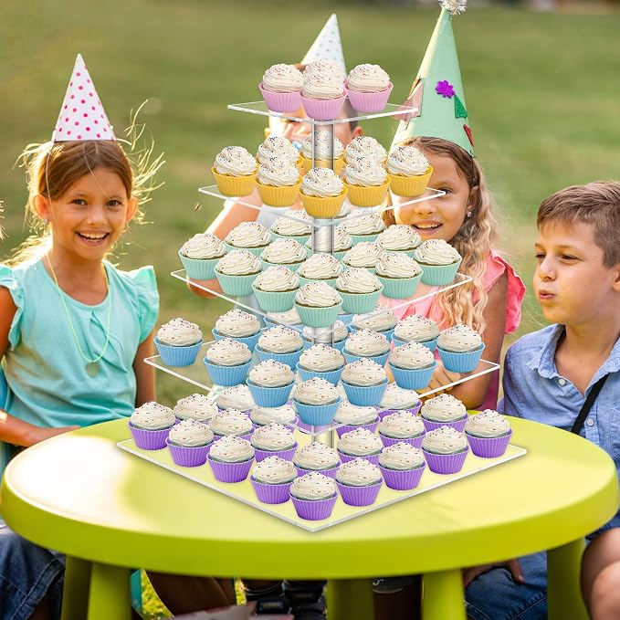 weddingwish 5 Tier Cupcake Stand, Acrylic Cupcake Tower Stand, Square Tiered Display Stand, Clear Dessert Table Display Stand for Wedding,Birthday,Party