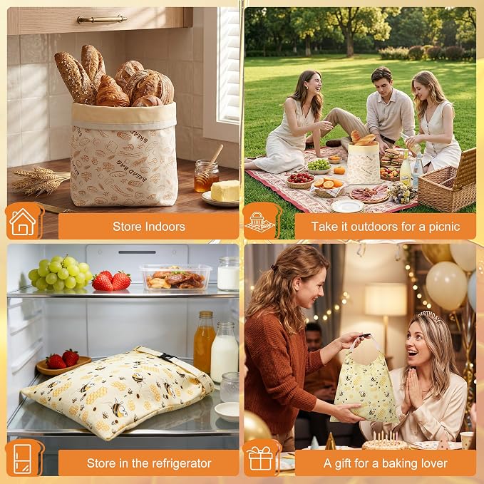 Linen Bread Bag Set For Homemade Sourdough Bread, Keeps Your Loaf Fresh for Days, Reusable and Easy to Clean Storage Bag, 2 Pcs