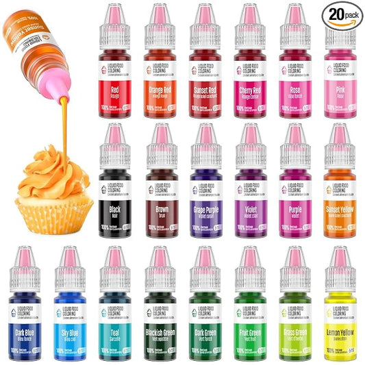 Food Coloring Liquid Set - Jelife 20 Colors Liquid Easter Eggs Dye Kit Edible Cake Decorating Color Flavorless Vibrant Food Dye for Baking Macaron Frosting Fondant Cookie(6ml/Bottles)
