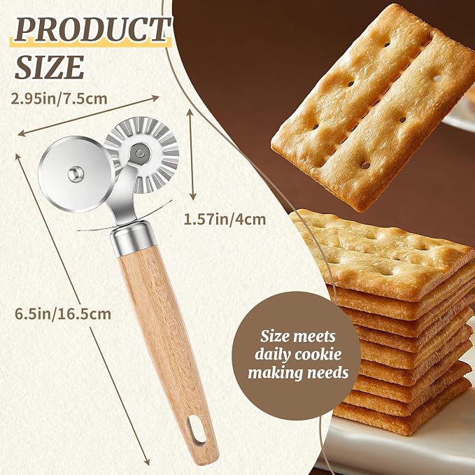 Pastry Cutter Double Wheel,Ravioli Crimper Cutter Wheel,with Exquisite Wooden Handle for Pasta Pizza Ravioli Cookie,Making Tools for Home and Kitchen Use