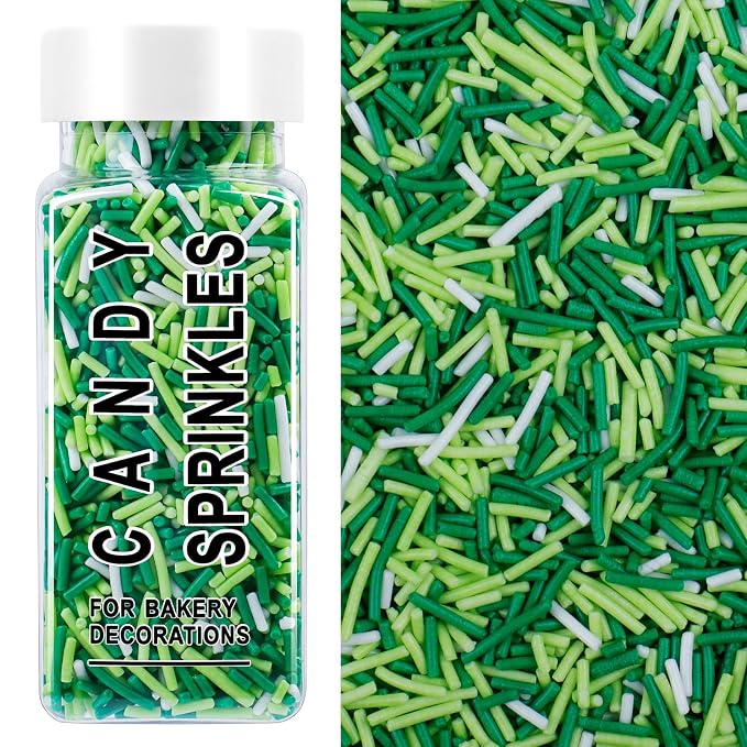 St Patrick's Day Sprinkles, Edible Green and White Jimmies Mix for Baking Topping, Cupcakes, Cookies, Ice Cream & Cake Decorating, Irish Party Christmas Festival Supplies