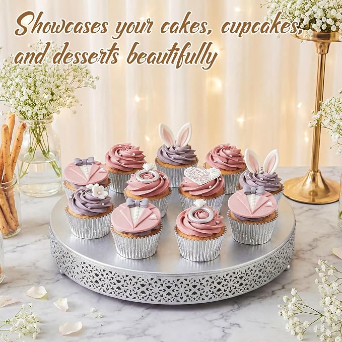 Wenqik Cake Stand 18 Inch Round Metal Cupcake Dessert Wedding Cake Stand Cookies Display Holder Fruit Serving Tray for Table Wedding Birthday Anniversary Party(Silver)