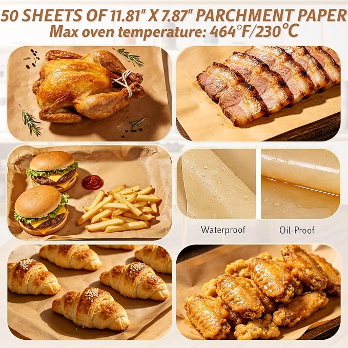 Stackable Cooling Racks 3-Tier 13.4x9.4in with 50 Parchment Papers | Heavy duty wire baking rack for cookies, bread, pizza & pastries. Collapsible for storage. Includes 7.9x11.8in sheets.