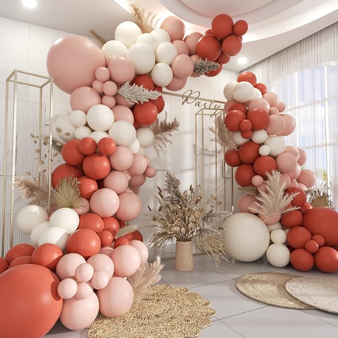 Dusty Orange White Nude Pink Balloon Garland Arch Kit, 160Pcs Boho Latex Balloons Different Size 18 12 10 5 inch for Birthday Bridal Baby Shower Gender Reveal Wedding Retirement Party