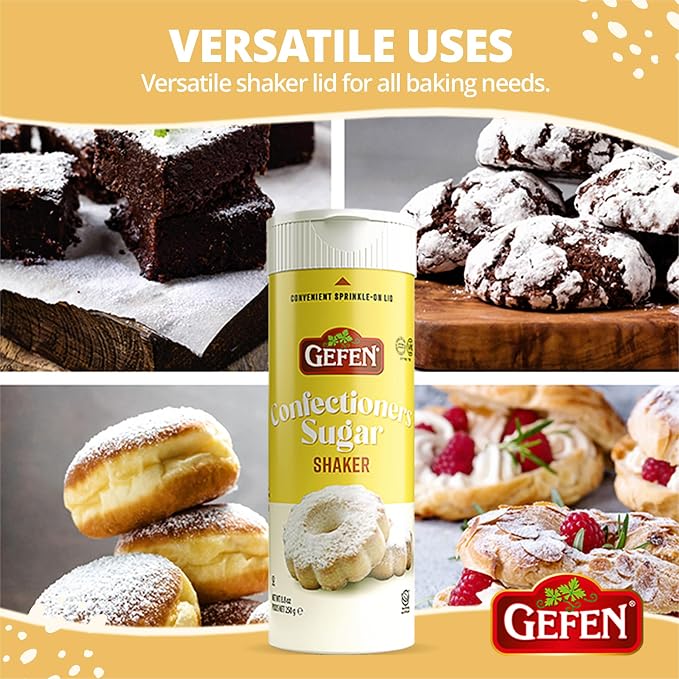 Gefen Confectioners Sugar Shaker, 8.8oz (2 Pack) | Powdered Sugar | Corn Free | Gluten Free | Premium Confection Sugar | Kosher