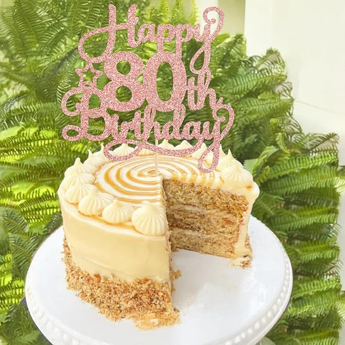 1 Pack Happy 80th Birthday Cake Topper Rose Gold Glitter 80 & Fabulous Cheers to 80 Years Old Birthday Cake Pick for Celebrating 80th Birthday Anniversary Party Cake Decorations Supplies