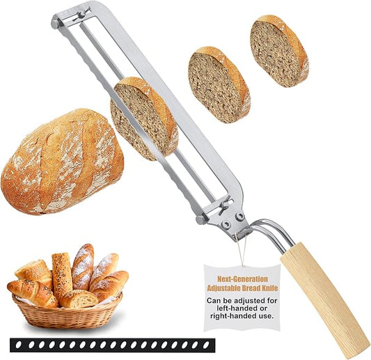 Right-Handed Adjustable Bread Knife for Homemade Bread with Precision Thickness Guide - Sourdough Bread Slicer for Homemade Bread & Sourdough Loaves, Sharp Serrated Steel Blade for Baguettes