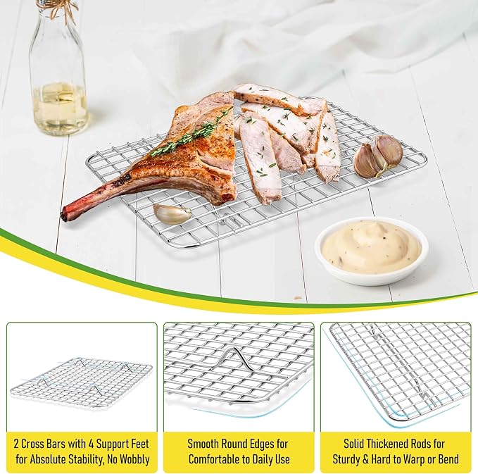 Homikit 2 Pack Cooling Rack Set, 8.7" x 6.3" Stainless Steel Baking Rack for Bacon Bread Pizza, Mini Metal Wire Oven Racks for Cooking Fit Small Toaster Oven Pan, Rust Free & Dishwasher Safe