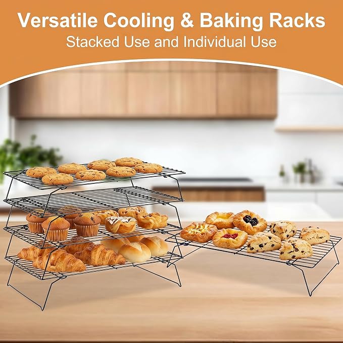 Antenat 3-Tier Stackable Cooling Rack – 15.8"x10" Heavy Duty with Legs,Collapsible & Stackable For batch cooling cookies,Cake, Pizza, Bread, Sourdough, Oven & Dishwasher Safe