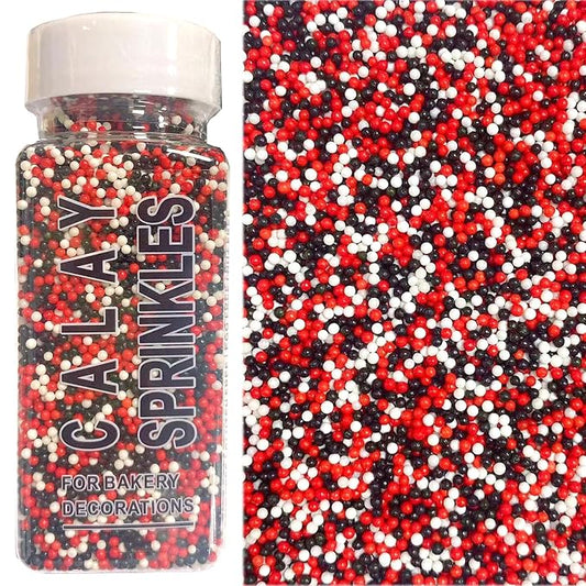 PhilaeEC Red Black White Nonpareils Sprinkle 2mm Mini Peals Sprinkle Edible for Cake Decoration Cupcake Topper Cookie Baking Decorations Halloween Christmas Valentine Supplies