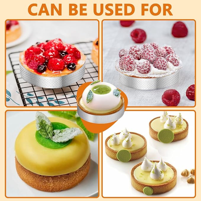 Aringfes10 Pcs 4 Inch 304 Stainless Steel Tart Ring, Heat-Resistant Perforated Cake Mousse Ring, Round Ring Baking Doughnut Tools (10cm)