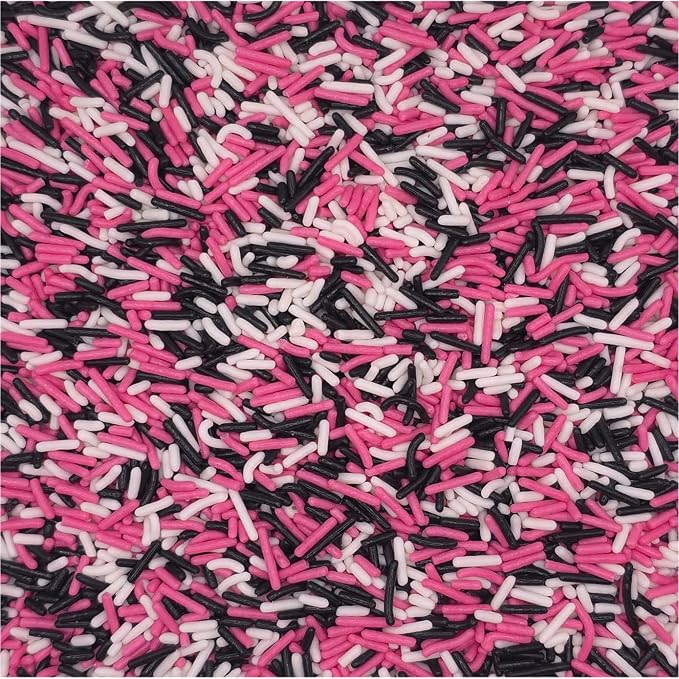 NCS Pink, Black & White Jimmies Edible Sprinkles – Cupcake, Cake & Cookie Decorations, 7 oz