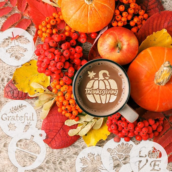 Thanksgiving Cookie Stencils 36Pcs Reusable Fall Cake Coffee Dessert Decor | 36 Reusable Decor Templates, Ideal For Cookie Cake Coffee Dessert, Fall Thanksgiving DIY Baking Painting Decoration Tools
