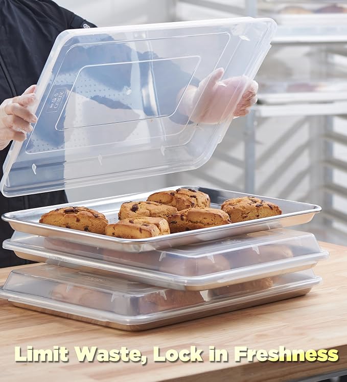 CURTA 6-Pack 1/2 Size 18''x13'' Sheet Pan with Cover | 12 Piece Bundle, NSF Listed, Commercial Baking Pans & Polypropylene Lids, Heavy Duty Bun Pan, High-Volume Baking & Storage