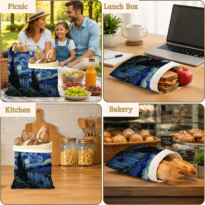 2 Pack Beeswax Starry Lake Bread Bags for Sourdough Homemade Breads, Reusable Beeswax Bread Night Sky Storage Bag, Keep Loaves Fresh Longer, Freezer Safe & Airtight, Zero Waste 17 x 13''