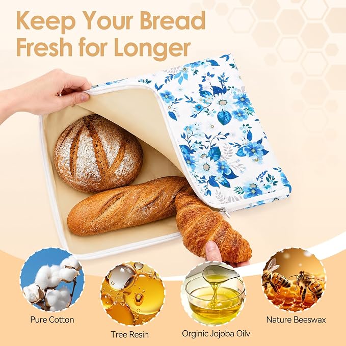 Beeswax Bread Bags，L-Shaped Sealed Zip Design，Extra Large 2 Pack- 17"×13" Reusable Sourdough Bread Bags for Homemade Bread