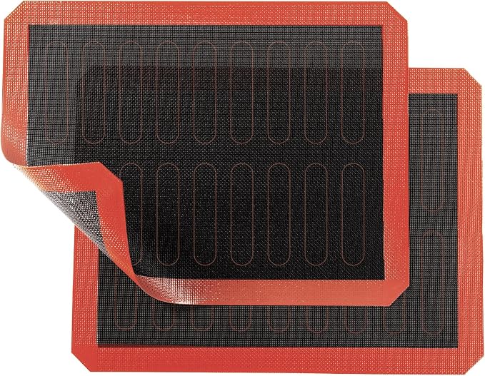 2 PCS Perforated Silicone Baking Mat, Macaron Baking Sheet, Reusable & Non-stick Bakeware Mats for Cookies, Macarons, Bread and Pastry，16.5""x11.6"" (Type 2-2pcs), Red